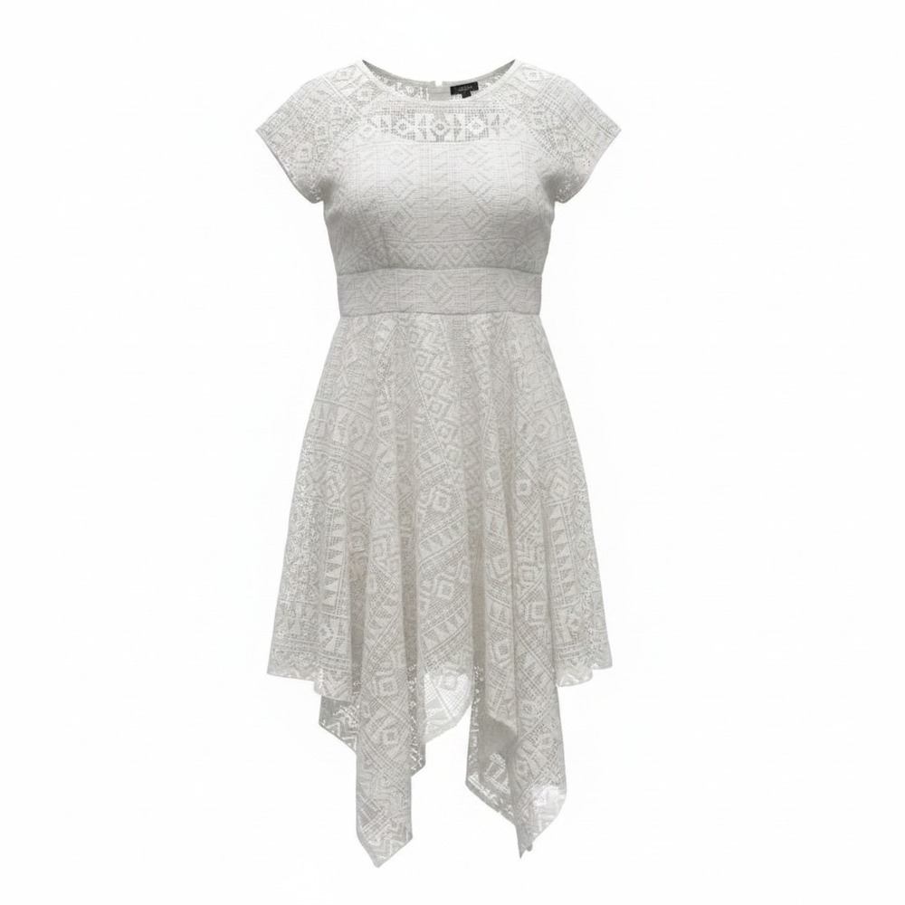Maeve Anthropology White Geometric Lace Handkerchief‎ Hem Dress  Boho